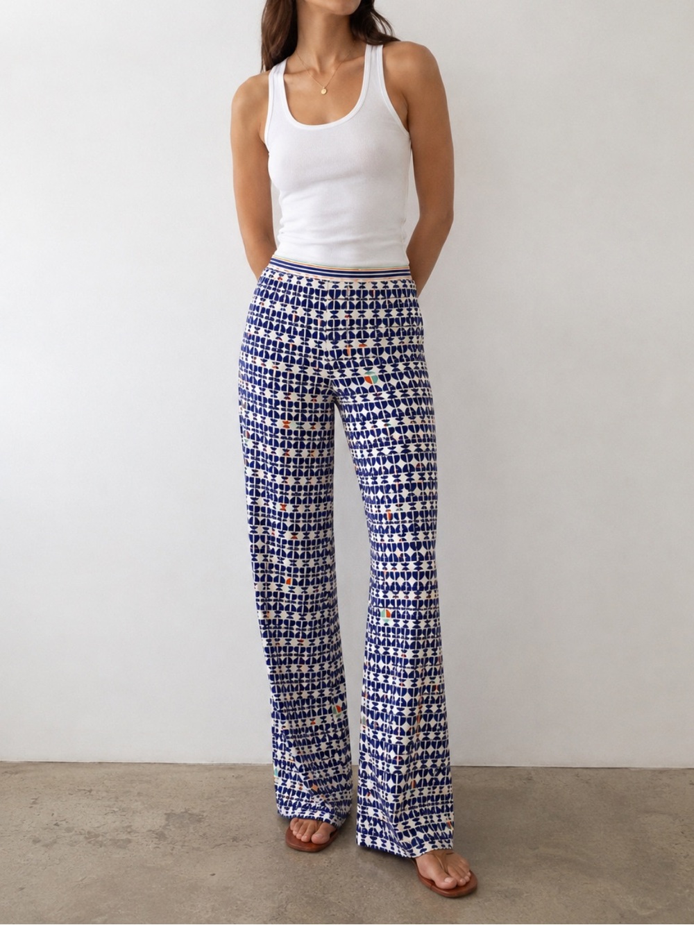Trina Turk Beachware Geo Pattern Wide Leg Flared Pants